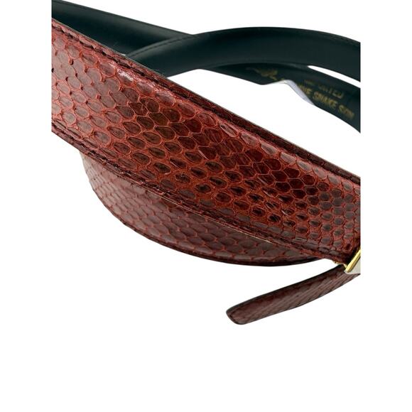Vintage Genuine Snakeskin Belt Womens XL 39-43" Burgundy Skinny Classic Core 80s - Picture 3 of 6